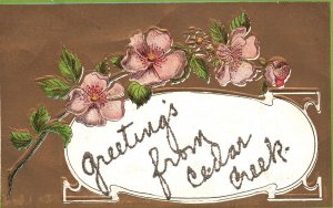 Vintage Postcard Greetings From Cedar Creek Flowers Remembrance Card