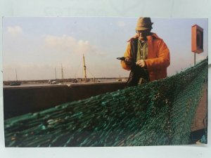 Vintage Postcard Man Repairing the Fishing Nets at Leigh on Sea Essex 1980s