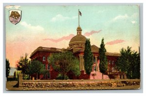 Vintage 1910's Postcard Gold Accent Capitol Building & Seal Santa Fe New Mexico