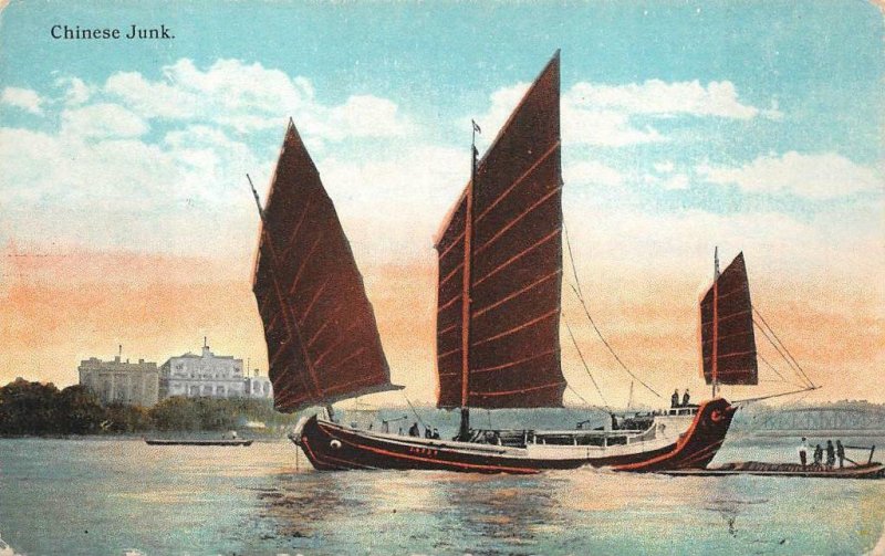 CHINA CHINESE JUNK SHIP POSTCARD (c. 1910) !!