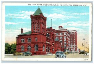 c1940 Post Office Masonic Temple Poinsett Greenville South Carolina SC Postcard