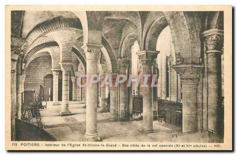 Old postcard Poitiers Interior of St Hilaire Eglsie Grand bottom sides of the...