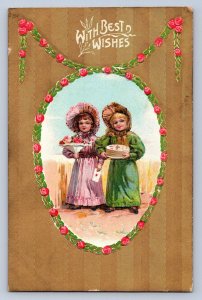 J93/ Valentine's Day Love Holiday Postcard c1910 Children Gold 412