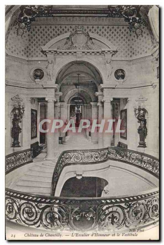 Old Postcard Chateau Chantilly of Honor Staircase and the Vestibule