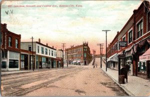 Junction Seventh Central Ave Electric Work Kansas City Kansas KS Postcard KJ8