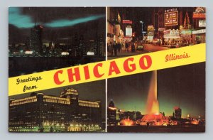 Night VIews Banner Greetings From Chicago Illinois IL UNP  Chrome Postcard L16