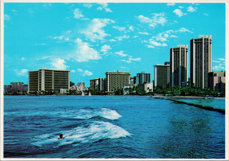 Waikiki Beach HI Hawaii Hotels Unused Continental Postcard C6 