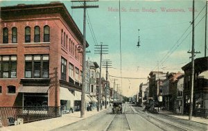 c1915 Postcard Main Street Scene from Bridge, Watertown WI Jefferson Co. Posted