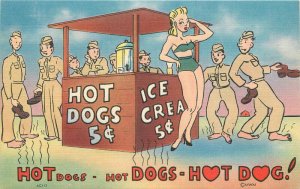 1940s Sexy Woman Hot Dog Stand Military Comic Humor MWM Postcard 22-10738