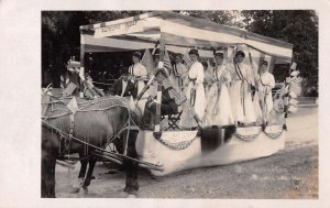 Parade Scene Patriotic Float Horse Carriage Real Photo Vintage Postcard AA17653