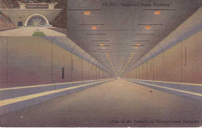 Tunnel on Pennsylvania Turnpike - America's Super Highway - pm 1957 - Linen