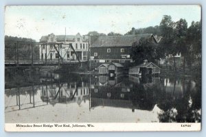Jefferson Wisconsin Postcard Milwaukee Street Bridge West End Lake 1917 Vintage