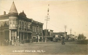 Postcard RPPC 1912 Iowa Grundy Center Street Scene automobiles 23-12093