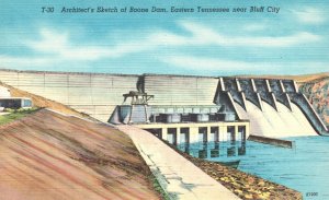 Vintage Postcard 1930's Architect Sketch Boone Dam Bluff City Eastern Tennessee