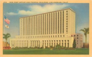 Los Angeles CA Post Office & Federal Building Linen Postcard Unused