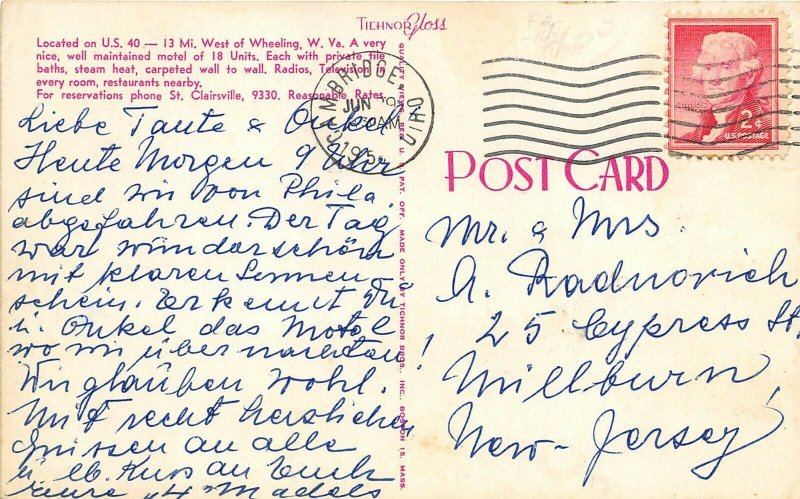 St. Clairsville Ohio 1940-50s Postcard Twin Pines Motel