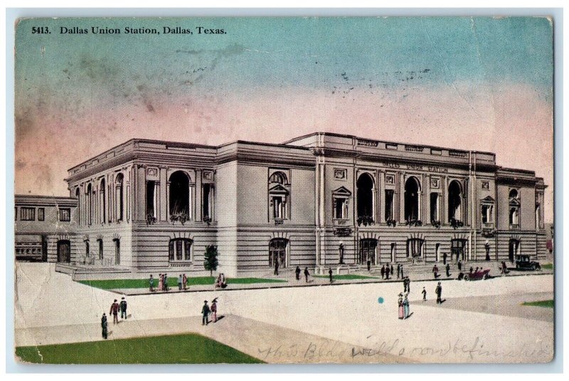 1915 Dallas Union Station Building Gathering Cars Dallas Texas Vintage Postcard