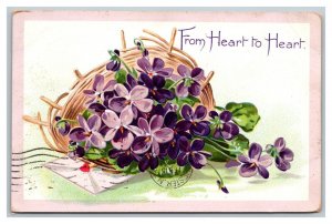 Vintage 1909 Tuck's Postcard Basket of Purple Flowers Love Letter