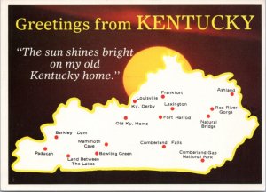 Postcard Map Kentucky -  Sun Shines Bright on my old Kentucky Home