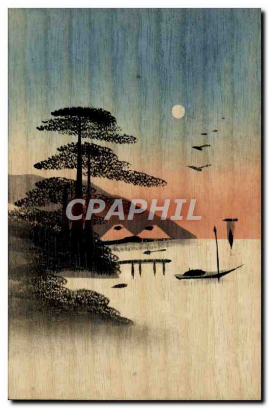 Postcard Old Wooden Japan Nippon Tree Landscape