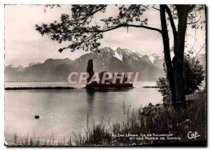 Modern Postcard Lac Leman Island Salagnon and Savoy Alps