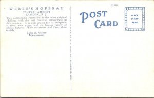 Camden, NJ New Jersey WEBER'S HOF BRAU Restaurant Central Airport LINEN Postcard