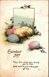 CHICKS - EGGS~EASTER JOY VINTAGE POSTCARD PC