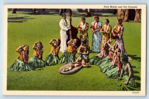 Honolulu Hawaii Postcard Hula Maids Poi Pounder Exterior c1940 Vintage Antique