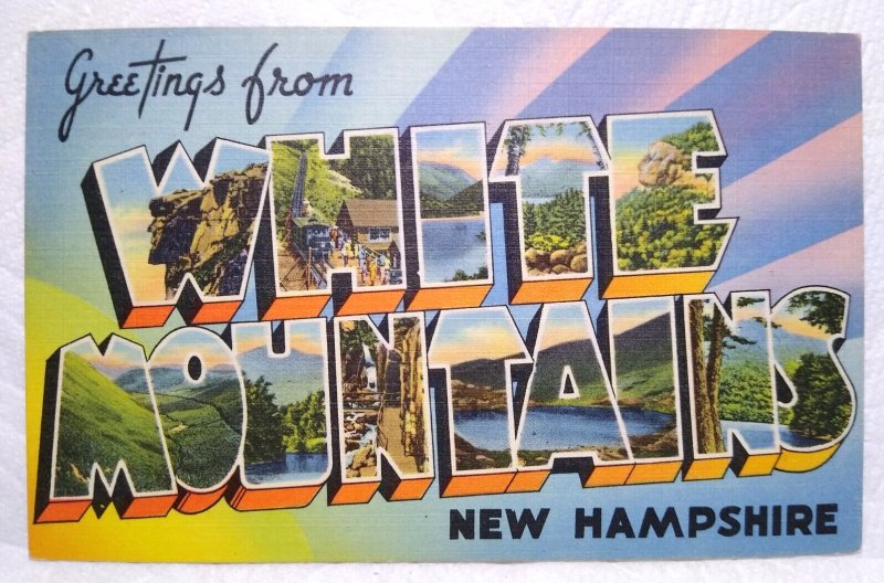 Greetings From White Mountains New Hampshire Large Letter Postcard Linen Tichnor