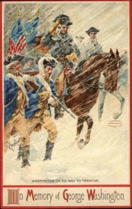 George Washington Snowstorm Trenton American Revolution c1910 Postcard