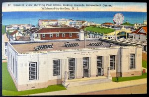 Vintage Postcard 1937 Post Office, Amusement Park, Wildwood-by-the-Sea, NJ