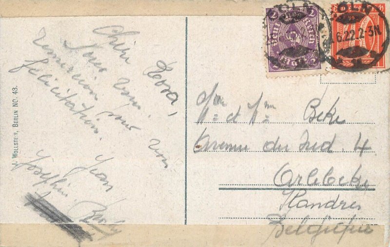 Germany navigation themed postcard Koln panorama mit Rhin paddle steamer