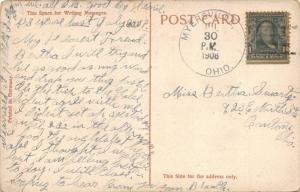 AKRON OHIO CITY HOSPITAL POSTCARD 1908 POSTMARK MYERSVILLE OHIO