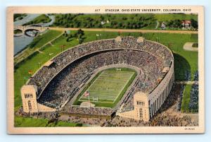 Postcard OH Columbus Ohio State University Football Stadium Linen Airview I11