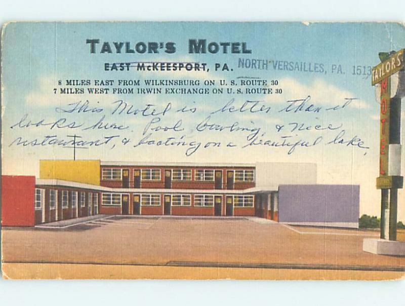 Linen TAYLOR'S MOTEL East Mckeesport Pennsylvania PA M6152