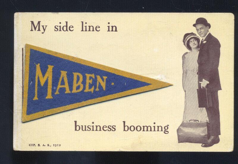 FELT PENNANT MABEN WEST VIRGINIA LOVERS SALESMAN VINTAGE POSTCARD WESTON