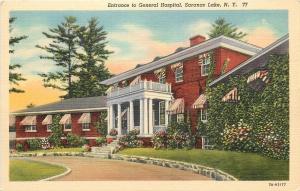 Saranac Lake New York~General Hospital Entrance~1937 Linen Postcard