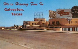 GALVESTON, TEXAS Pleasure Pier Pabst Beer Sign c1950s Chrome Vintage Postcard