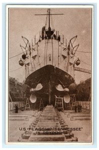 Early Us Flagship Tennessee In Drydock CA California Postcard (H12)