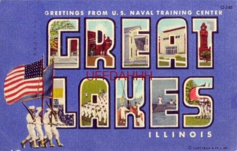 GREETINGS FROM U.S. NAVAL TRAINING CENTER, GREAT LAKES, ILLINOIS. 1951