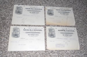 Lot Of 4 G Cross Baker Confectionary St Johnsbury VT Letterhead Receipts (K5)