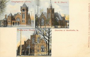 Wheelock Multiview Postcard; Churches of Monticello IA Jones County Unposted