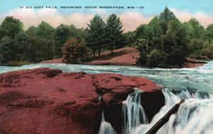 Vintage Postcard 1930's At Big Eddy Falls Menominee Indian Reservation Wisconsin