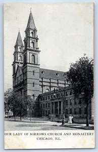 1910 Chicago Illinois Postcard Our Lady Sorrows Church Monastery Building Street