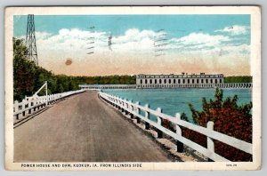 Keokuk Iowa Power House and Dam from Illinois Side Postcard A26