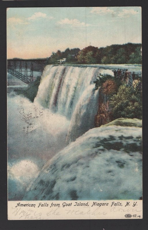 New York NIAGARA FALLS American Falls from Goat Island pm1907 ~ DB