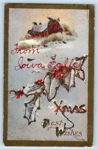 Iowa Falls Iowa IA Postcard Christmas Best Wishes Exterior c1910 Vintage Antique