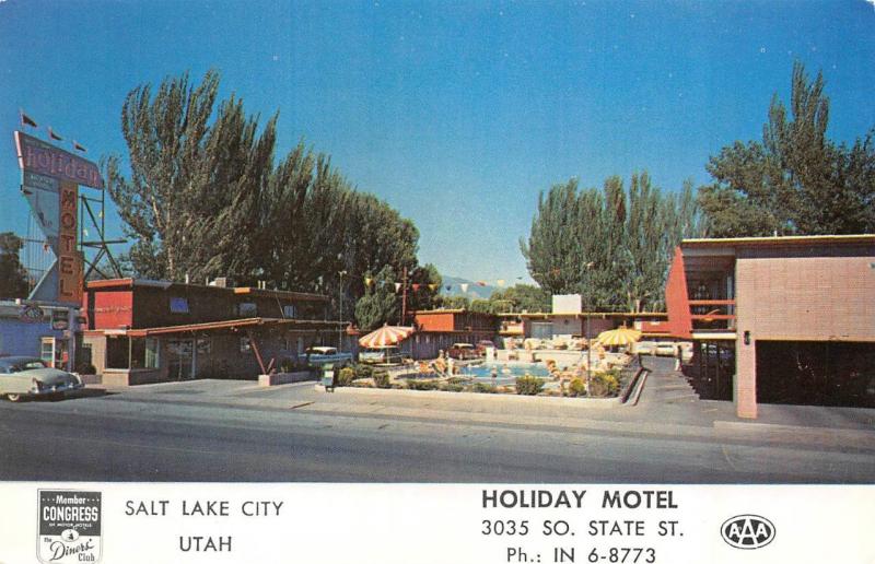 SALT LAKE CITY, UT Utah  HOLIDAY MOTEL  Roadside  POOL  c1950's Chrome  Postcard