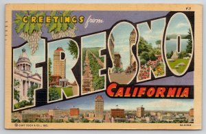 Large Letter Greeting California Fresno Scenic View Postcard G24