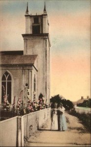 Nantucket Massachusetts MA Old North Church Hand Colored Vintage Postcard